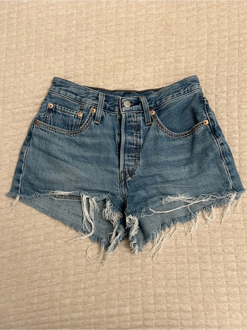 Levi's Distressed High-Rise Denim Shorts in Blue